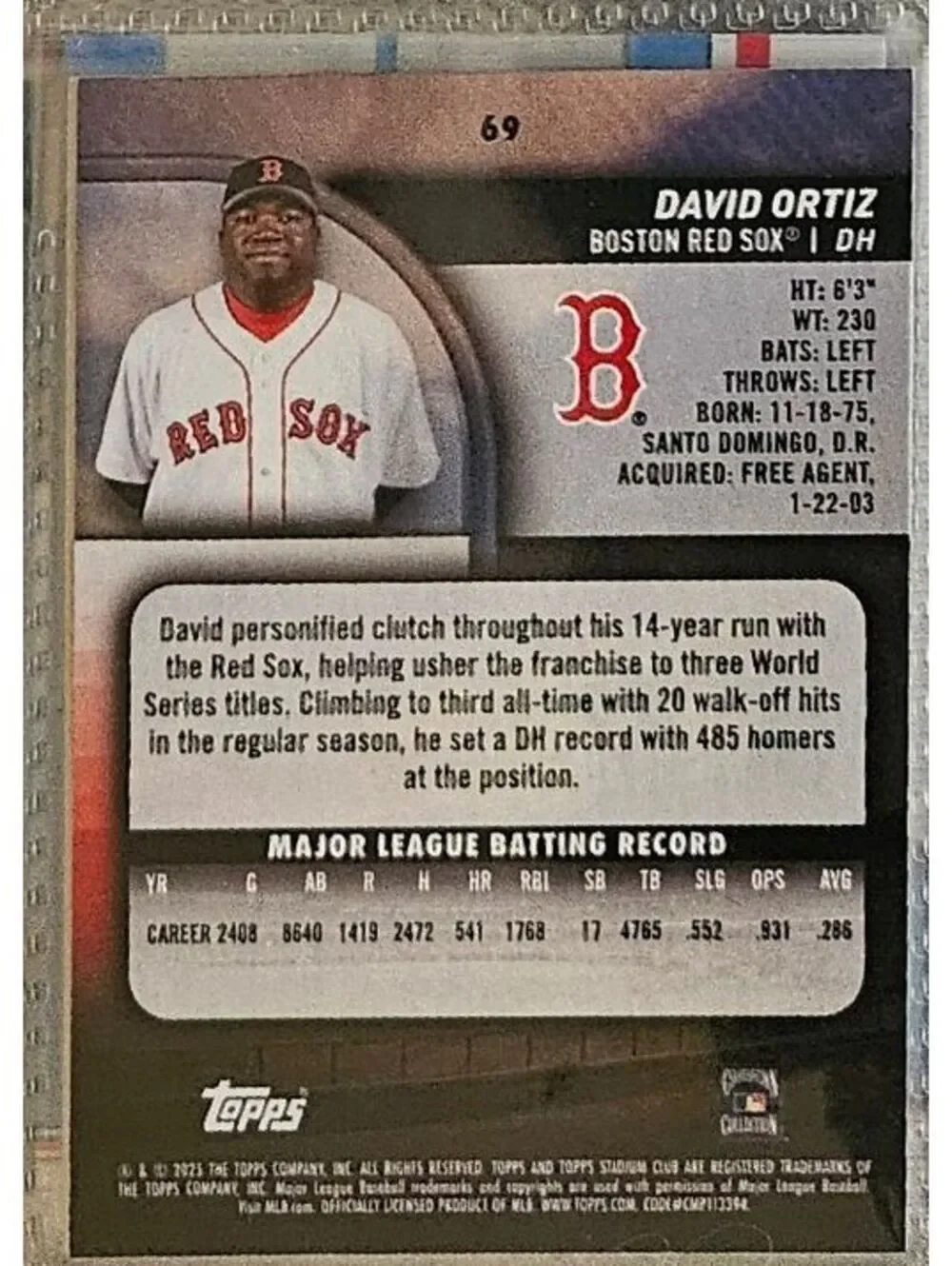 David Ortiz - 2025 Stadium Club #69 - HOF - Boston Red Sox - Picture 2 of 2